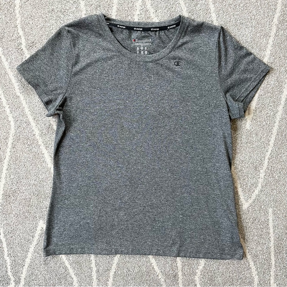 Champion Performance Heathered Gray Fitted Crew Neck Athletic Top